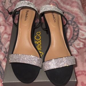 Style & Co. Black and Silver Heeled Sandals